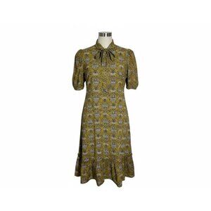 Mod's Mahal Floral Split Neck Midi Dress Womens Size XS Pockets Block Print Boho